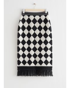 Harlequin Crochet Midi Skirt Black/white
