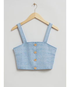 Tweed Knit Buttoned Bustier Top Light Blue