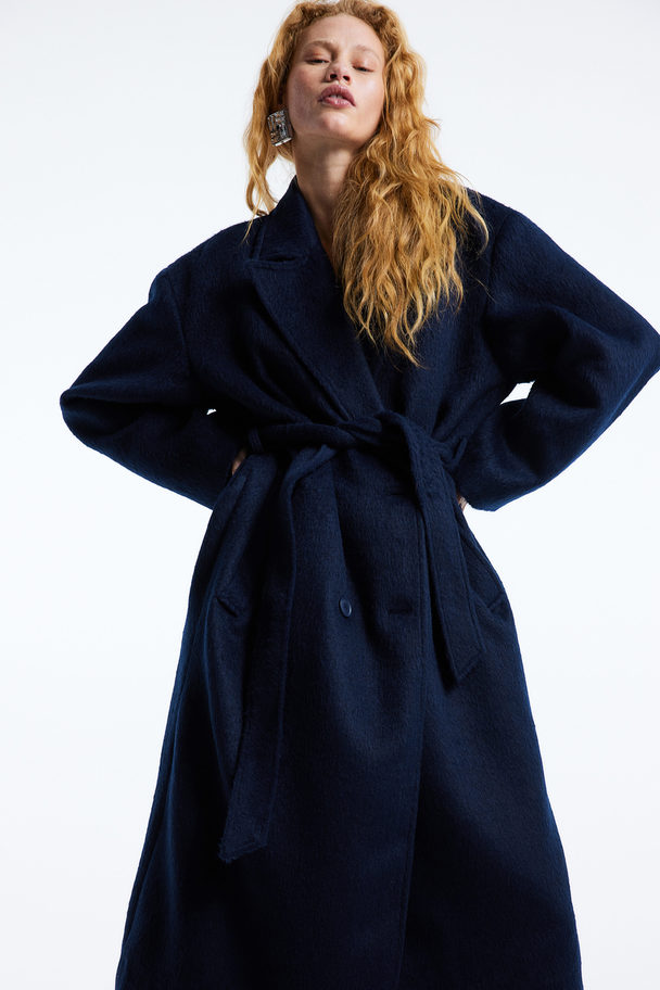 H&M Double-breasted Coat Dark Blue