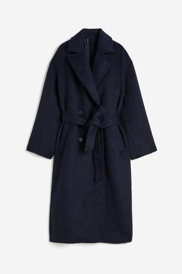 H&M Double-breasted Coat Dark Blue