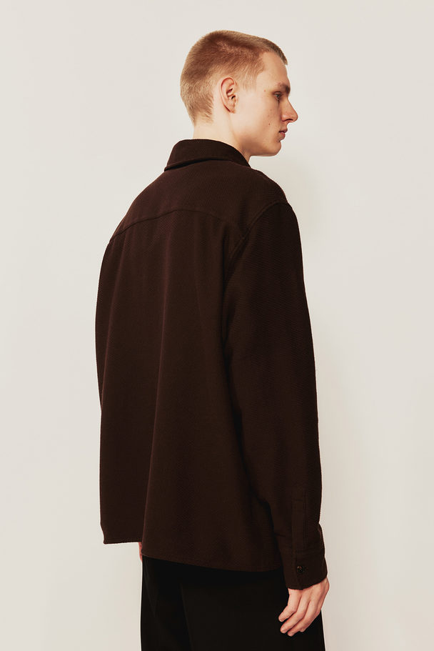 H&M Gewafeld Overhemd - Regular Fit Donkerbruin