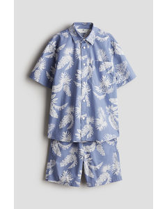 2-piece Cotton Set Blue/leaves