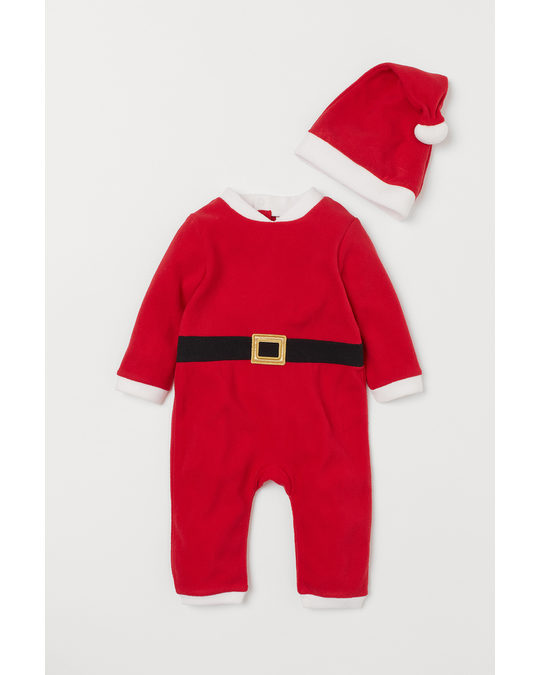 H&M Fleece Santa Costume Red/all-in-one Suit