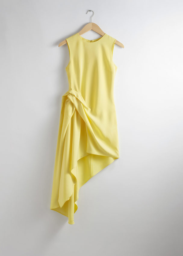 & Other Stories Draped Asymmetric Midi Dress Yellow