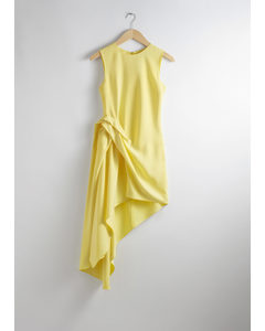 Draped Asymmetric Midi Dress Yellow