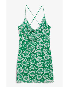 Hibiscus Print Cowl Neck Mini Dress Green With Hibiscus Print