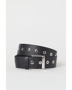Eyelet-detail Leather Belt Black