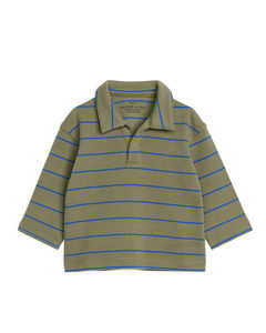 Waffle-knit Polo Shirt Khaki Green/blue
