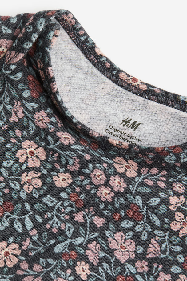 H&M 3-piece Cotton Set Dark Grey/floral