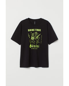 T-shirt Met Sterrenbeeld Zwart/tweelingen