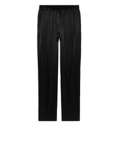 Loose Fit Satin Trousers Black