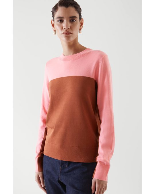 COS Colour-block Fine-knit Top Light Pink / Brown