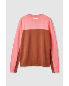 Colour-block Fine-knit Top Light Pink / Brown