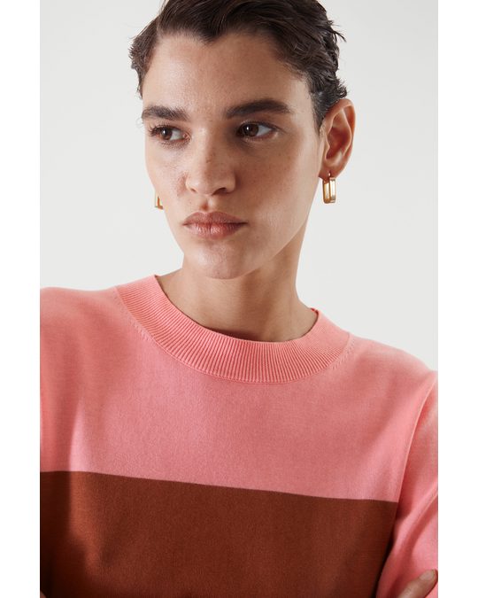 COS Colour-block Fine-knit Top Light Pink / Brown