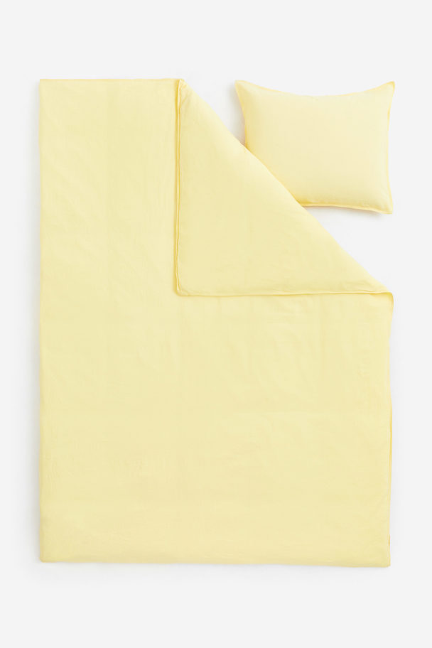 H&M HOME Linen-blend Single Duvet Cover Set Light Yellow