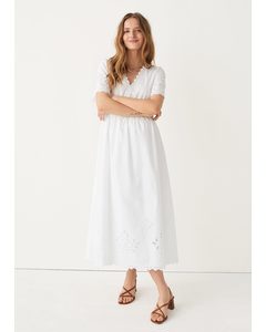 Scalloped Embroidered Midi Dress White