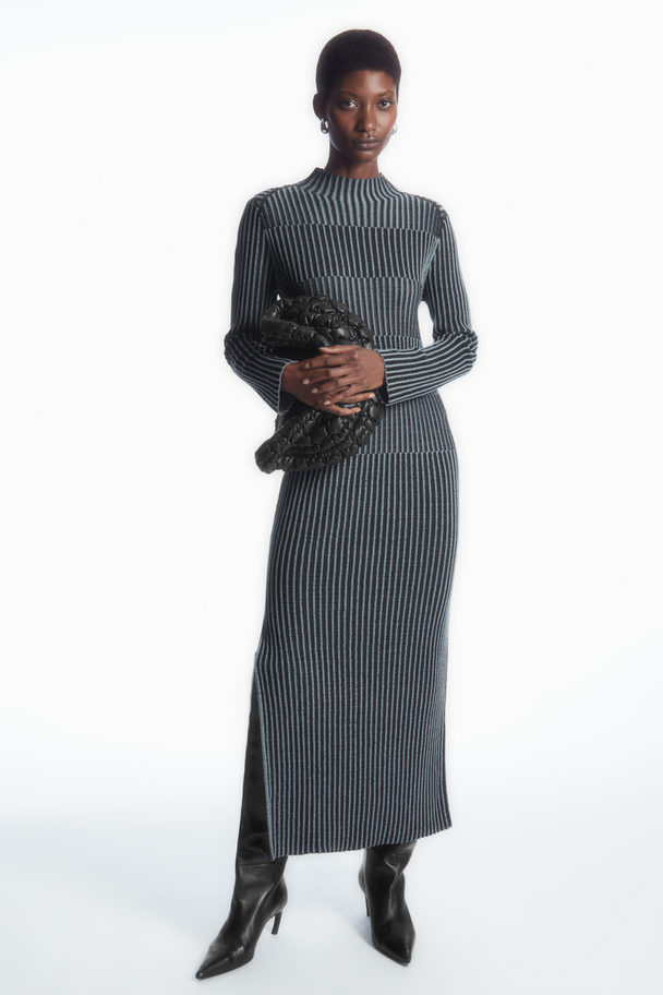 COS Striped Ribbed-knit Midi Dress Blue