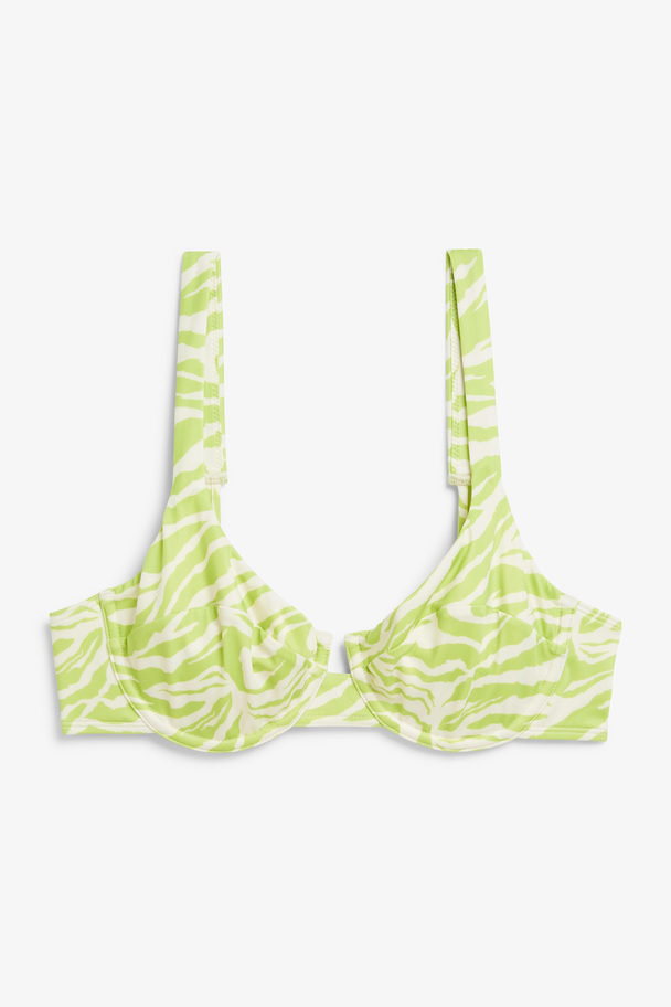 Monki Underwire Bikini Bra With Green Zebra Print White With Green Zebra Print