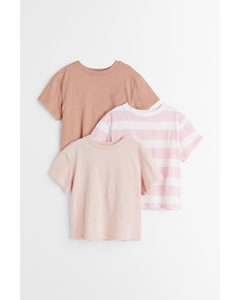 3er-Pack Baumwoll-T-Shirts Rosa/Weiß gestreift