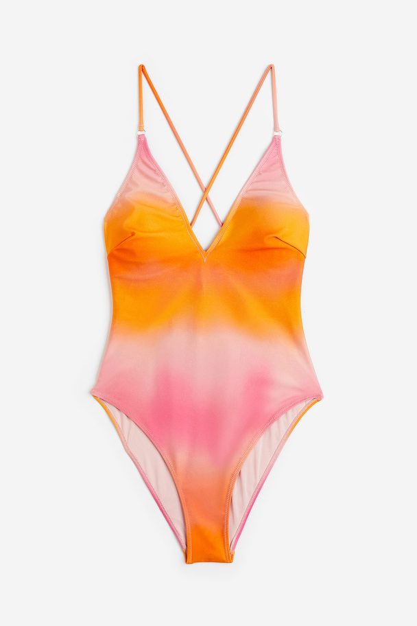 H&M High Leg Swimsuit Orange/ombre