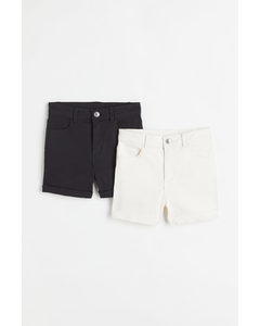 2-pack Twill Shorts Natural White/black
