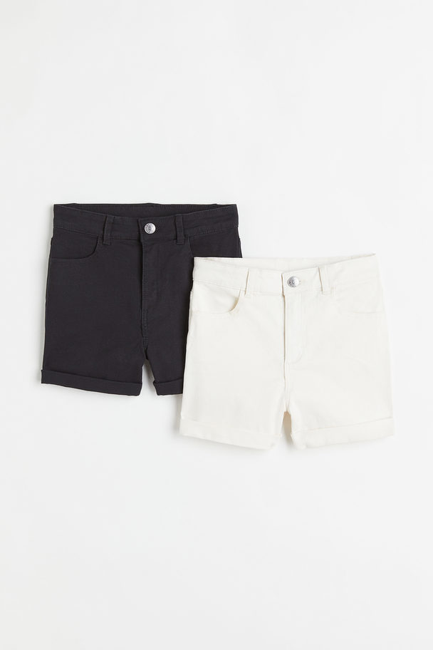 H&M 2-pack Twill Shorts Natural White/black