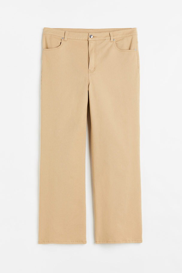 H&M H&m+ Wide Twill Trousers Beige