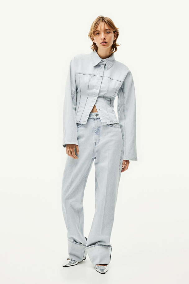 H&M Straight High Fold-up Jeans Licht Denimblauw