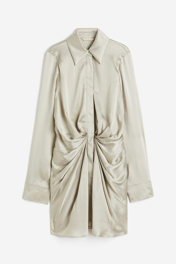 H&M Draped Silk Shirt Dress Light Beige