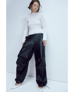 Coated Parachute Trousers Black
