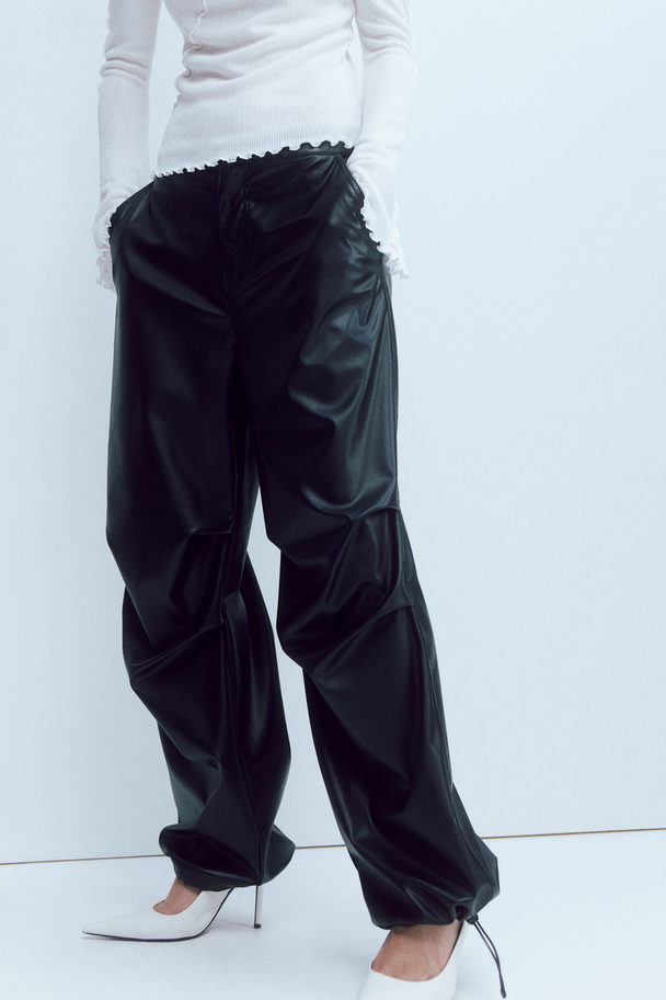 H&M Coated Parachute Trousers Black