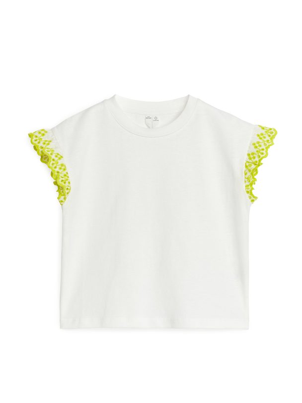 ARKET T-shirt Met Geruchede Mouwen Wit/geel