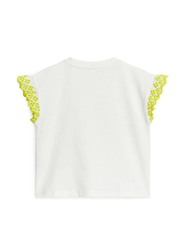 ARKET T-Shirt mit Volant-Ärmeln Weiß/Gelb