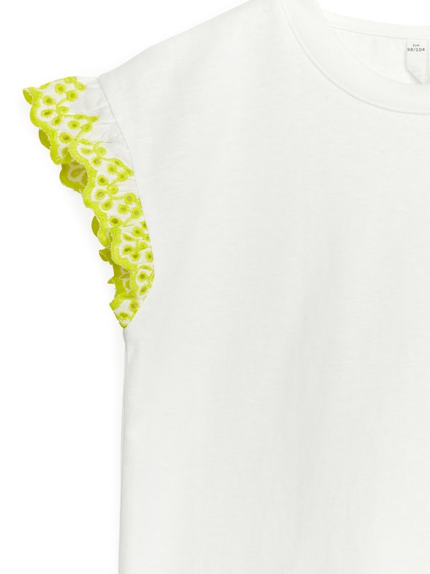 ARKET T-Shirt mit Volant-Ärmeln Weiß/Gelb