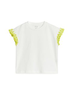 T-shirt Met Geruchede Mouwen Wit/geel