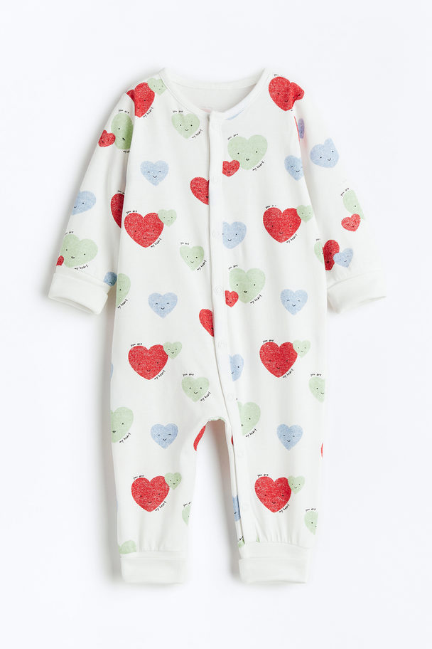 H&M Foldover-trim Pyjamas White/hearts