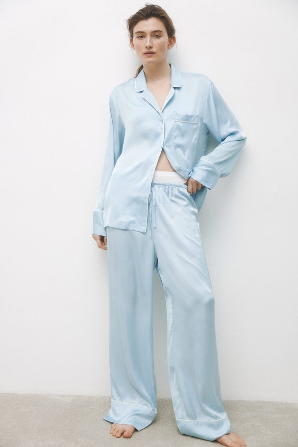 H&M Satijnen Pyjamajasje En -broek Lichtblauw