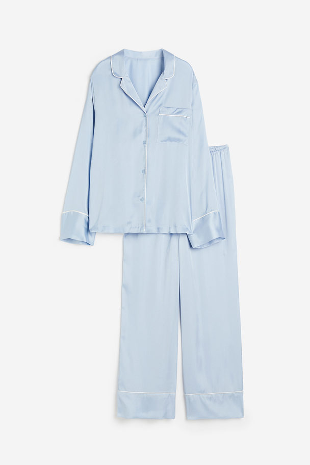 H&M Satijnen Pyjamajasje En -broek Lichtblauw