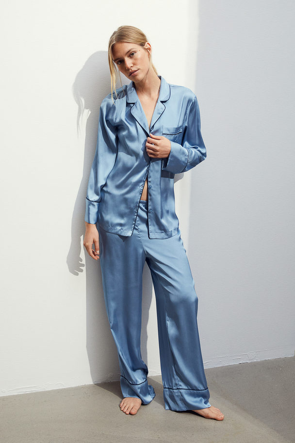H&M Satijnen Pyjamajasje En -broek Blauw