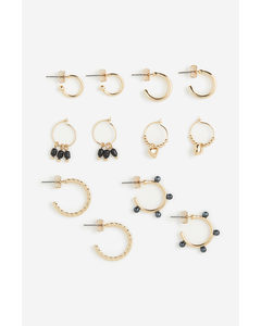 6 Pairs Earrings Gold-coloured/black