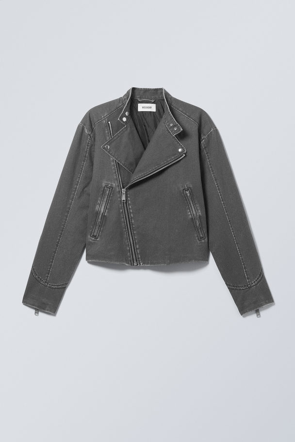 Weekday Luca Cotton Biker Jacket Washed Black