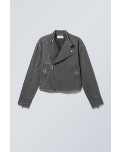 Luca Cotton Biker Jacket Washed Black