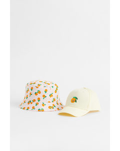 2-piece Cap And Bucket Hat Set Light Yellow/oranges