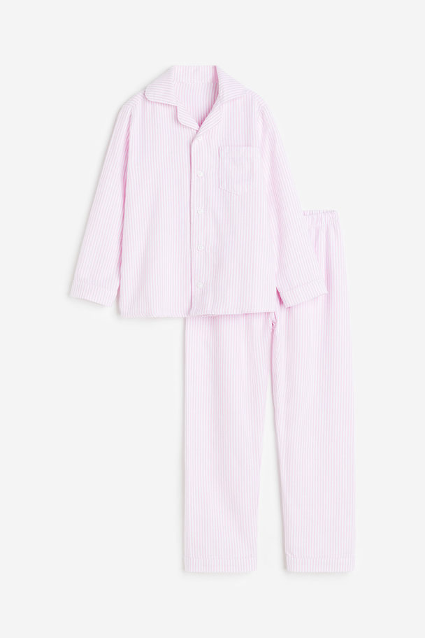 H&M Pyjama aus Baumwollflanell Rosa/Gestreift