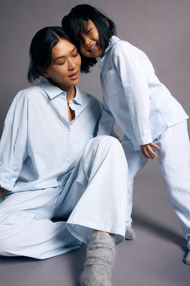 H&M Pyjama Van Katoenen Flanel Lichtblauw/gestreept