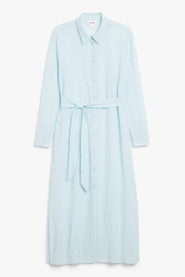 Monki Textured Midi Shirt Dress Light Blue