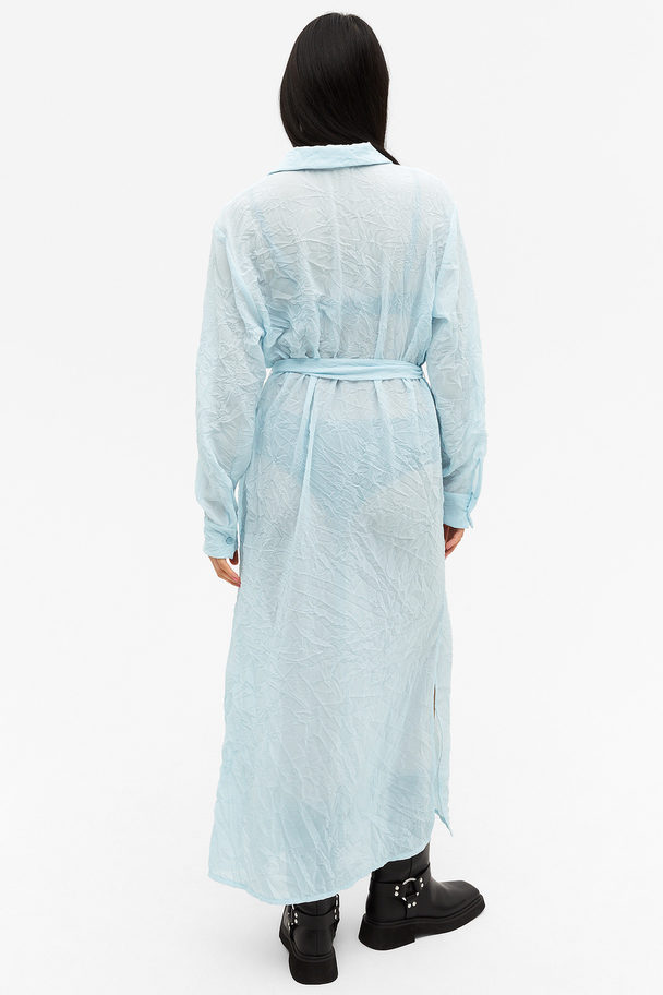 Monki Midilång Skjortklänning Med Struktur Ljusblå