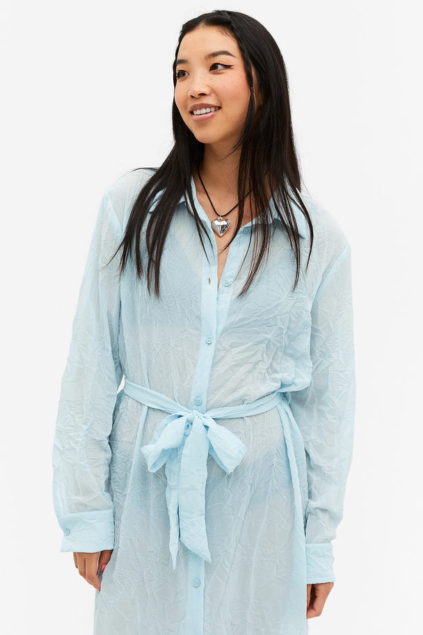 Monki Midilång Skjortklänning Med Struktur Ljusblå