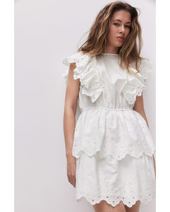 Flounced Cotton Dress White