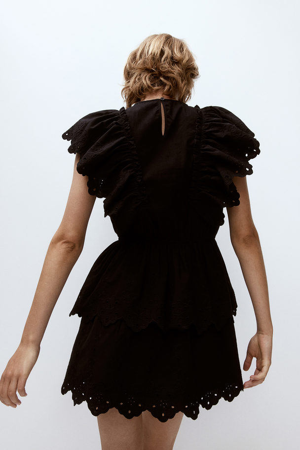 H&M Baumwollkleid mit Volants Schwarz